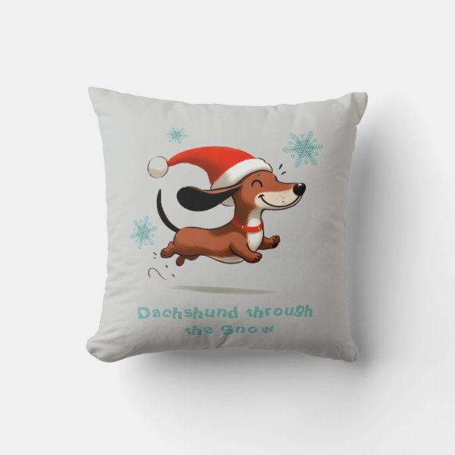 Dachshund through the Snow puppy dog Christmas Throw Pillow (Front)