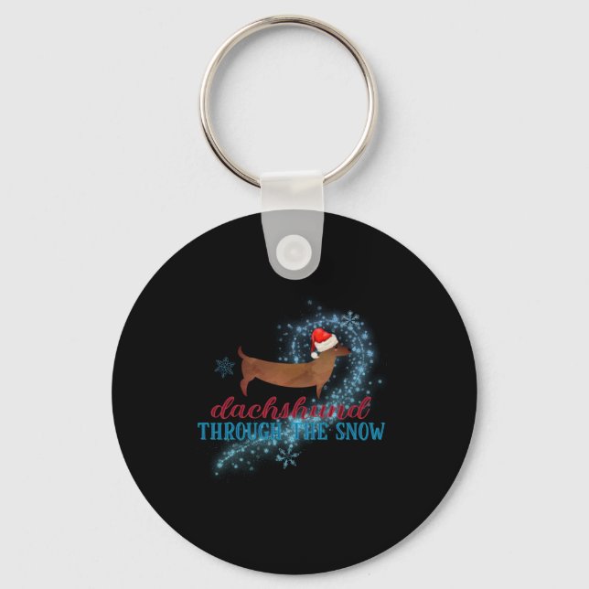Dachshund Through The Snow Santa Dog Christmas T S Keychain (Front)