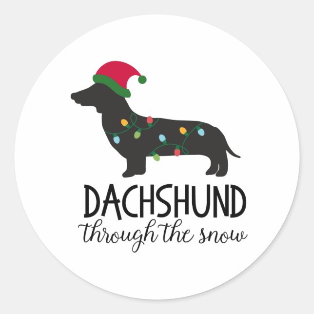 Dachshund Through The Snow Sticker, Christmas Classic Round Sticker (Front)