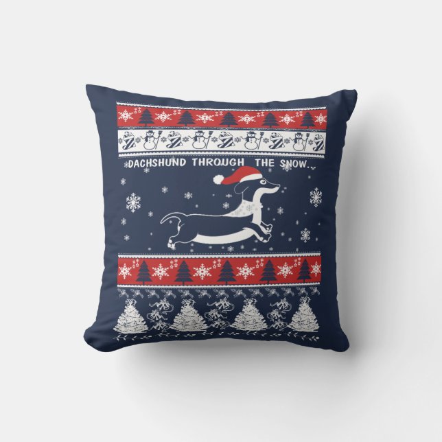 DACHSHUND THROUGH THE SNOW THROW PILLOW (Front)