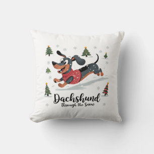Dachshund Through the Snow Throw Pillow