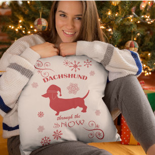 Dachshund Through the Snow Throw Pillow
