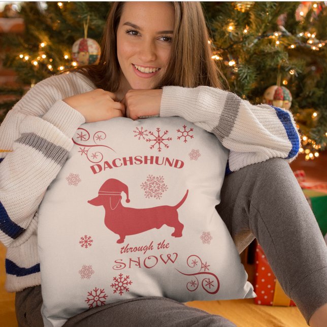 Dachshund Through the Snow Throw Pillow (Dachshund Through the Snow Pillow)