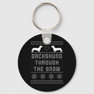 Dachshund Through The Snow Ugly Christmas Sweater Keychain