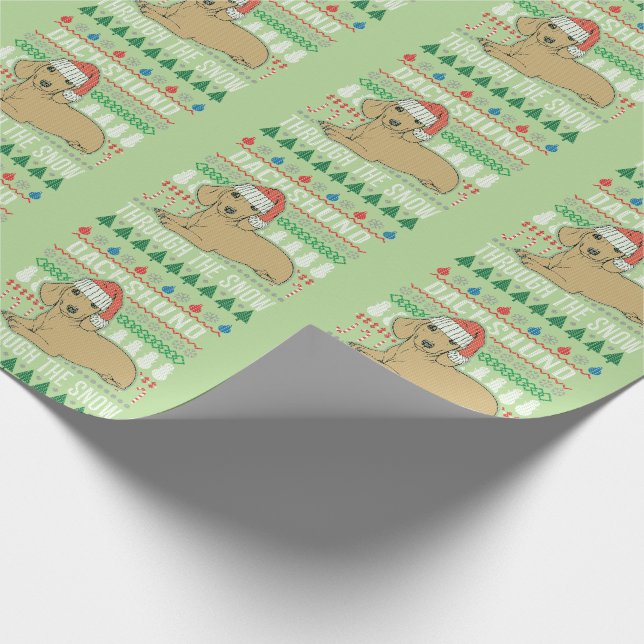Dachshund Through The Snow Ugly Christmas Sweater Wrapping Paper (Corner)