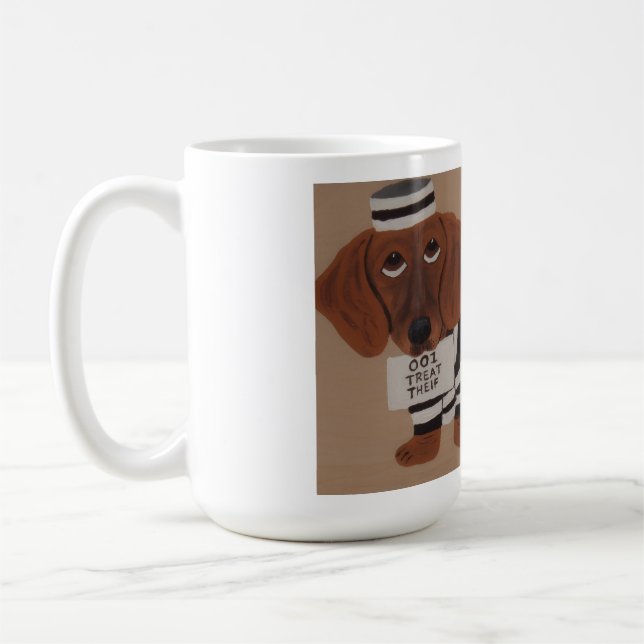 Dachshund Treat Thief Jailbird Coffee Mug (Left)