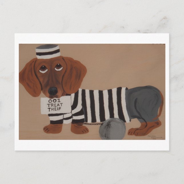 Dachshund Treat Thief Jailbird Holiday Postcard (Front)