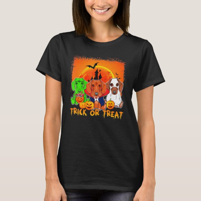 Dachshund Trick Or Treat  Monster Dracula T-Shirt (Front)