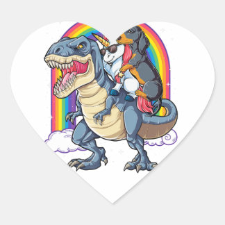Dachshund Unicorn Dinosaur T Rex T Kids Girls Rai Heart Sticker