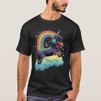 Dachshund Unicorn on Rainbow Unicorn Dachshund T S T-Shirt