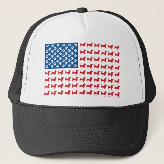 Dachshund USA Patriotic Flag Trucker Hat (Front)