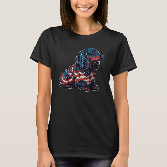 Dachshund USA patriotic US Flag Gifts Dog Lover_1 T-Shirt (Front)