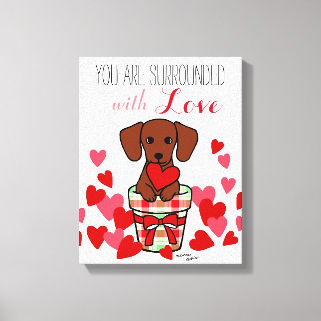 Dachshund Valentine Cartoon Canvas Print (Front)