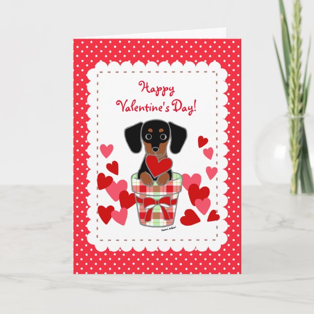 Dachshund Valentine Cartoon Holiday Card (Front)