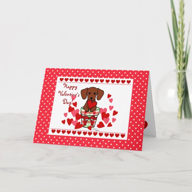 Dachshund Valentine Cartoon Holiday Card (Front)