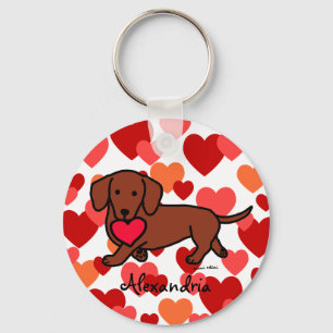 Dachshund Valentine Cartoon Keychain