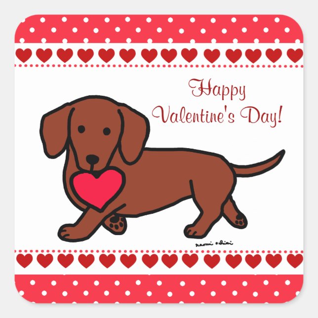 Dachshund Valentine Cartoon Square Sticker (Front)