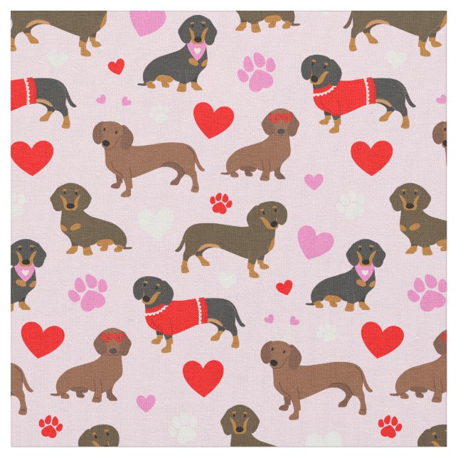 Dachshund Valentine Fabric (Close Up)