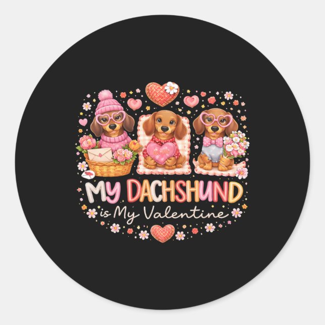 Dachshund Valentine Gift For Dog Lovers And Pet Ow Classic Round Sticker (Front)