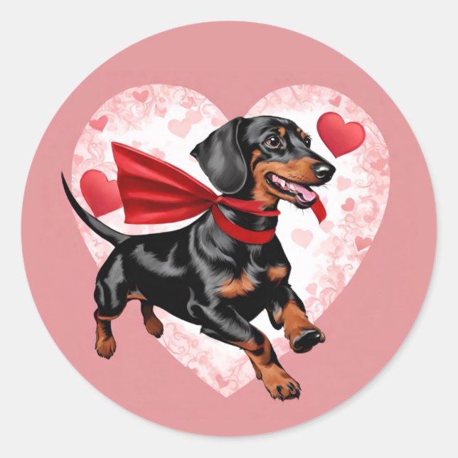 Dachshund Valentine's Day Sticker Cute (Front)