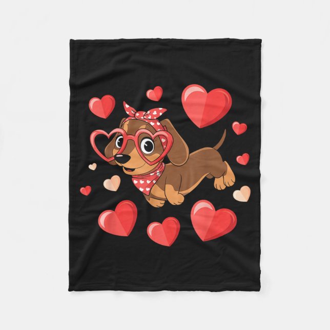 Dachshund Valentines Day Wiener Dog Lover Weenie H Fleece Blanket (Front)