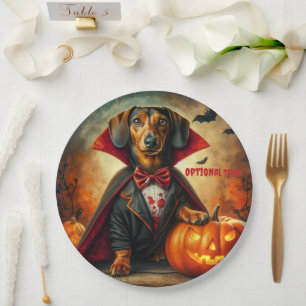 Dachshund Vampire Halloween Paper Plate