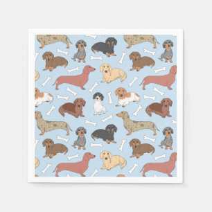 dachshund variety pattern in blue napkin