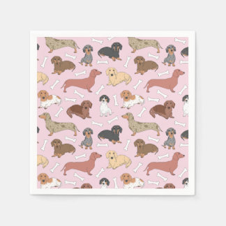 dachshund variety pattern in pink napkin