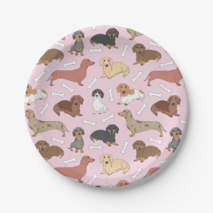 dachshund variety pattern in pink paper plate