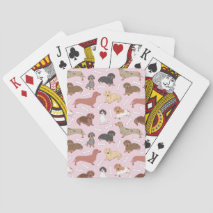 dachshund variety pattern in pink playing cards