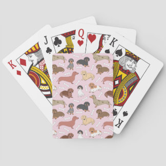 dachshund variety pattern in pink playing cards