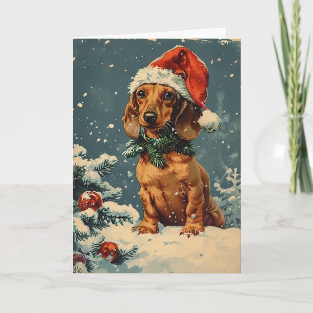 Dachshund vintage personalized Christmas  Holiday Card (Front)