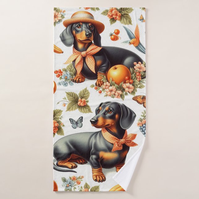 Dachshund vintage sans couture (Serviette de bain)
