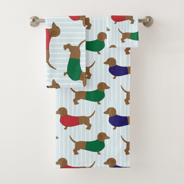 dachshund-wallpaper bath towel set (Insitu)