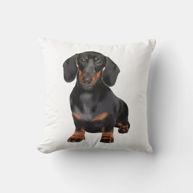 Dachshund Water Colour Art Painting Throw Pillow (Front)