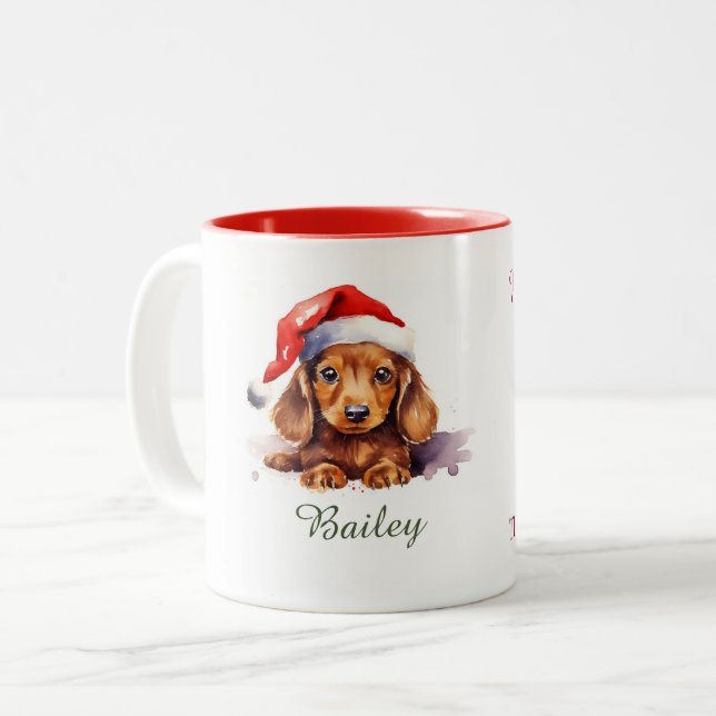 Dachshund Watercolor Christmas Mug (Front Left)