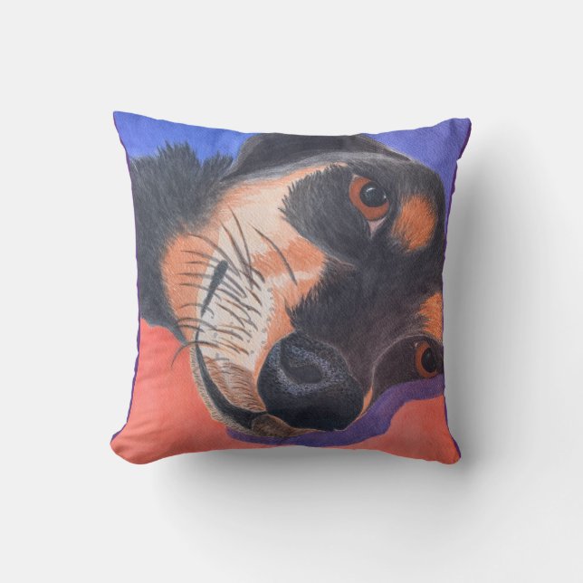 Dachshund Watercolor Throw Pillow (Front)