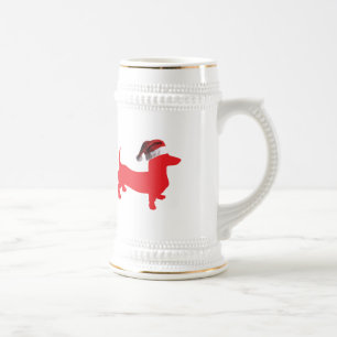 Dachshund wearing a Santa Claus Hat Beer Stein