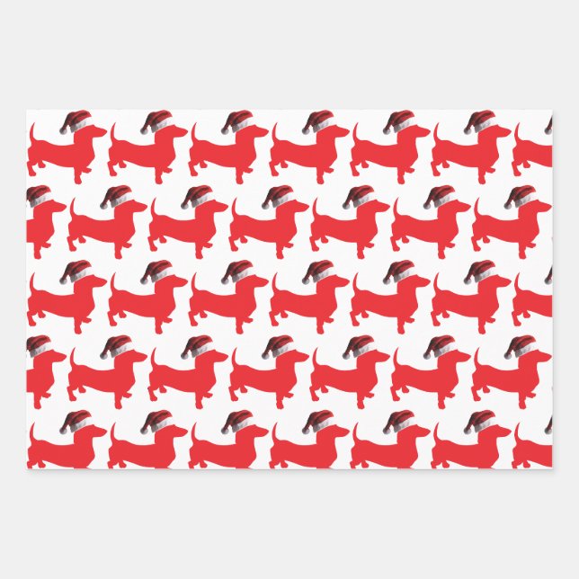 Dachshund wearing a Santa Claus Hat for Christmas Wrapping Paper Sheet (Front)