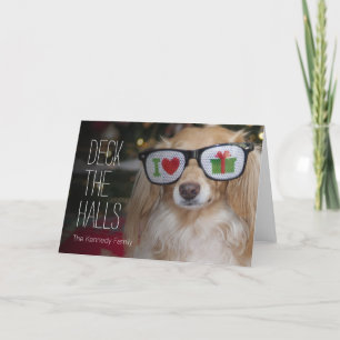 Dachshund wearing 'I love presents' Holiday Card
