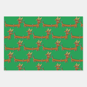 Dachshund wearing Reindeer Antlers for Christmas Wrapping Paper Sheet