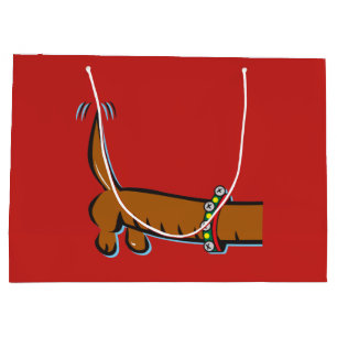 Dachshund wearing Santa Antlers for Christmas Large Gift Bag