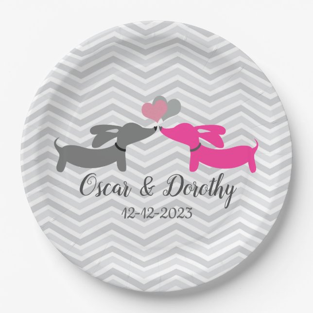 Dachshund Wedding Personalized Doxie Paper Plate (Front)