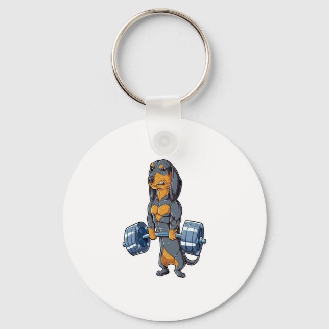 Dachshund Weightlifting   Keychain (Front)