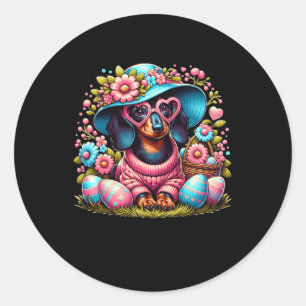 Dachshund Weiner Dog Floral Eggs Easter Day Dog Lo Classic Round Sticker