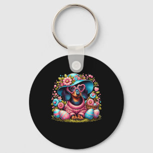 Dachshund Weiner Dog Floral Eggs Easter Day Dog Lo Keychain