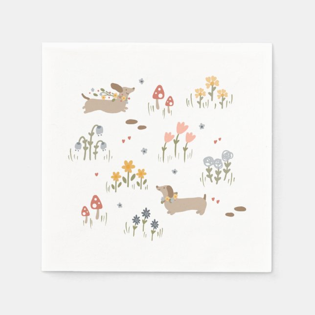 Dachshund Weiner Dog Lovers Wildflower Kitchen Napkin (Front)