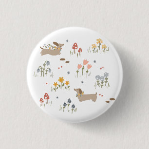 Dachshund Weiner Dog Lovers Wildflower Puppy 1 Inch Round Button