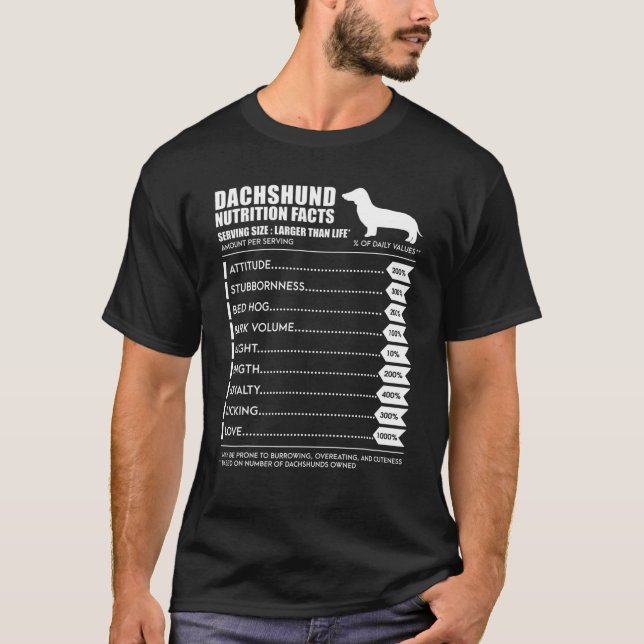 Dachshund Weiner Dog Nutrition Facts T-Shirt (Front)