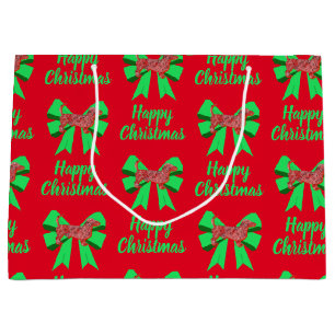 Dachshund Welsh Christmas Dog & Green Bow Large Gift Bag